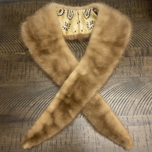 Light Brown Genuine Mink Fur Jacket Coat Collar Stole Wrap Scarf 45x4" Lined - Picture 5 of 10